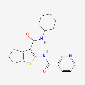 molecular formula C20H23N3O2S B5971051 N-{3-[(cyclohexylamino)carbonyl]-5,6-dihydro-4H-cyclopenta[b]thien-2-yl}nicotinamide 