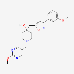 molecular formula C22H26N4O4 B5971214 4-{[3-(3-methoxyphenyl)-5-isoxazolyl]methyl}-1-[(2-methoxy-5-pyrimidinyl)methyl]-4-piperidinol 