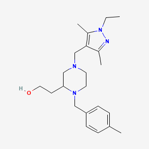 molecular formula C22H34N4O B5971386 2-[4-[(1-ethyl-3,5-dimethyl-1H-pyrazol-4-yl)methyl]-1-(4-methylbenzyl)-2-piperazinyl]ethanol 