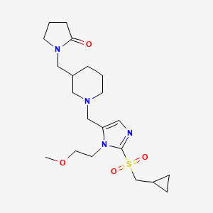 molecular formula C21H34N4O4S B5971449 1-[(1-{[2-[(cyclopropylmethyl)sulfonyl]-1-(2-methoxyethyl)-1H-imidazol-5-yl]methyl}-3-piperidinyl)methyl]-2-pyrrolidinone 