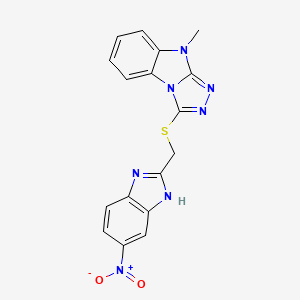 molecular formula C17H13N7O2S B5971507 9-methyl-3-{[(6-nitro-1H-benzimidazol-2-yl)methyl]thio}-9H-[1,2,4]triazolo[4,3-a]benzimidazole 