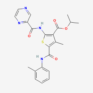 molecular formula C22H22N4O4S B5971557 isopropyl 4-methyl-5-{[(2-methylphenyl)amino]carbonyl}-2-[(2-pyrazinylcarbonyl)amino]-3-thiophenecarboxylate 