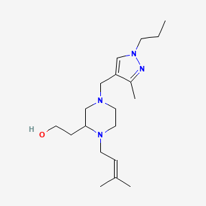 molecular formula C19H34N4O B5971594 2-{1-(3-methyl-2-buten-1-yl)-4-[(3-methyl-1-propyl-1H-pyrazol-4-yl)methyl]-2-piperazinyl}ethanol 