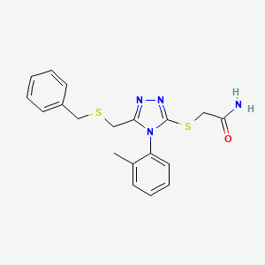 molecular formula C19H20N4OS2 B5971649 2-{[5-[(benzylthio)methyl]-4-(2-methylphenyl)-4H-1,2,4-triazol-3-yl]thio}acetamide 