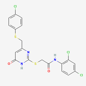 molecular formula C19H14Cl3N3O2S2 B5971739 2-[(4-{[(4-chlorophenyl)thio]methyl}-6-oxo-1,6-dihydro-2-pyrimidinyl)thio]-N-(2,4-dichlorophenyl)acetamide 