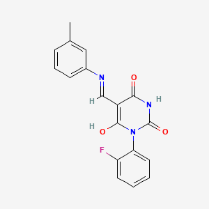 molecular formula C18H14FN3O3 B5971798 1-(2-fluorophenyl)-5-{[(3-methylphenyl)amino]methylene}-2,4,6(1H,3H,5H)-pyrimidinetrione 