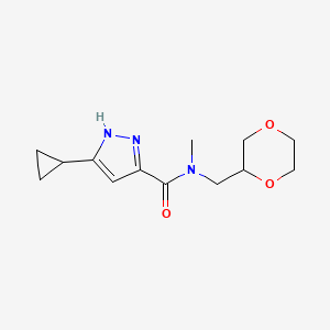 molecular formula C13H19N3O3 B5971871 3-cyclopropyl-N-(1,4-dioxan-2-ylmethyl)-N-methyl-1H-pyrazole-5-carboxamide 