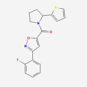 molecular formula C18H15FN2O2S B5971904 3-(2-fluorophenyl)-5-{[2-(2-thienyl)-1-pyrrolidinyl]carbonyl}isoxazole 