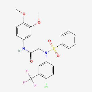 molecular formula C23H20ClF3N2O5S B5971930 N~2~-[4-chloro-3-(trifluoromethyl)phenyl]-N~1~-(3,4-dimethoxyphenyl)-N~2~-(phenylsulfonyl)glycinamide 