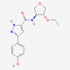 molecular formula C16H19N3O4 B5971996 N-[(3S*,4R*)-4-ethoxytetrahydrofuran-3-yl]-3-(4-hydroxyphenyl)-1H-pyrazole-5-carboxamide 