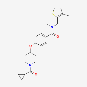molecular formula C23H28N2O3S B5972163 4-{[1-(cyclopropylcarbonyl)-4-piperidinyl]oxy}-N-methyl-N-[(3-methyl-2-thienyl)methyl]benzamide 