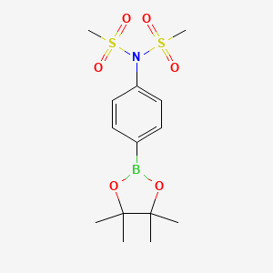 molecular formula C14H22BNO6S2 B597218 4-(双(甲磺酰基)氨基)苯基硼酸，二缩水甘醇酯 CAS No. 1256359-12-2