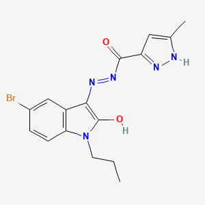 molecular formula C16H16BrN5O2 B5972380 N'-(5-bromo-2-oxo-1-propyl-1,2-dihydro-3H-indol-3-ylidene)-3-methyl-1H-pyrazole-5-carbohydrazide 