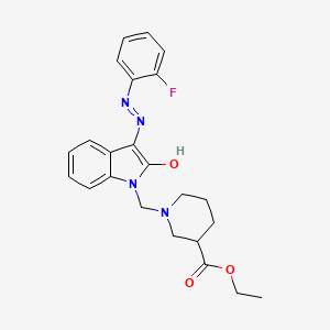 molecular formula C23H25FN4O3 B5972458 ethyl 1-({3-[(2-fluorophenyl)hydrazono]-2-oxo-2,3-dihydro-1H-indol-1-yl}methyl)piperidine-3-carboxylate 