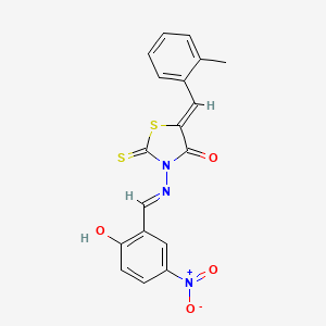 molecular formula C18H13N3O4S2 B5972514 3-[(2-hydroxy-5-nitrobenzylidene)amino]-5-(2-methylbenzylidene)-2-thioxo-1,3-thiazolidin-4-one 