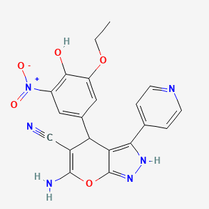 6-amino-4-(3-ethoxy-4-hydroxy-5-nitrophenyl)-3-pyridin-4-yl-1,4-dihydropyrano[2,3-c]pyrazole-5-carbonitrile