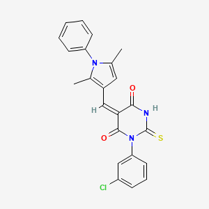 molecular formula C23H18ClN3O2S B5972629 1-(3-chlorophenyl)-5-[(2,5-dimethyl-1-phenyl-1H-pyrrol-3-yl)methylene]-2-thioxodihydro-4,6(1H,5H)-pyrimidinedione 