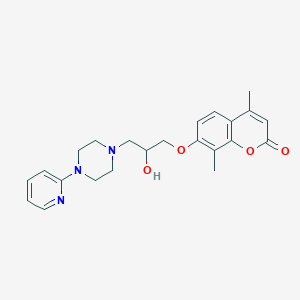 molecular formula C23H27N3O4 B5972688 7-{2-hydroxy-3-[4-(2-pyridinyl)-1-piperazinyl]propoxy}-4,8-dimethyl-2H-chromen-2-one 