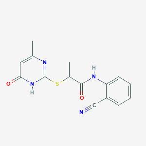 molecular formula C15H14N4O2S B5972690 N-(2-cyanophenyl)-2-[(4-methyl-6-oxo-1,6-dihydro-2-pyrimidinyl)thio]propanamide 