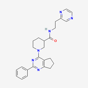 molecular formula C25H28N6O B5972756 1-(2-phenyl-6,7-dihydro-5H-cyclopenta[d]pyrimidin-4-yl)-N-[2-(2-pyrazinyl)ethyl]-3-piperidinecarboxamide 