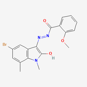 molecular formula C18H16BrN3O3 B5972962 N'-(5-bromo-1,7-dimethyl-2-oxo-1,2-dihydro-3H-indol-3-ylidene)-2-methoxybenzohydrazide 