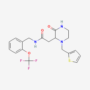 molecular formula C19H20F3N3O3S B5972977 2-[3-oxo-1-(2-thienylmethyl)-2-piperazinyl]-N-[2-(trifluoromethoxy)benzyl]acetamide 