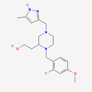 molecular formula C19H27FN4O2 B5973178 2-{1-(2-fluoro-4-methoxybenzyl)-4-[(3-methyl-1H-pyrazol-5-yl)methyl]-2-piperazinyl}ethanol 
