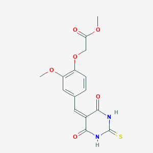 molecular formula C15H14N2O6S B5973184 methyl {4-[(4,6-dioxo-2-thioxotetrahydro-5(2H)-pyrimidinylidene)methyl]-2-methoxyphenoxy}acetate 