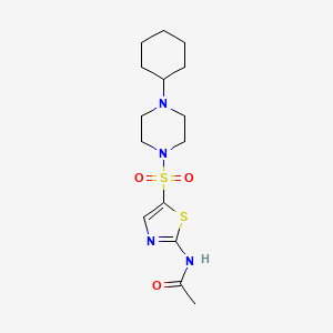molecular formula C15H24N4O3S2 B5973269 N-{5-[(4-cyclohexyl-1-piperazinyl)sulfonyl]-1,3-thiazol-2-yl}acetamide 
