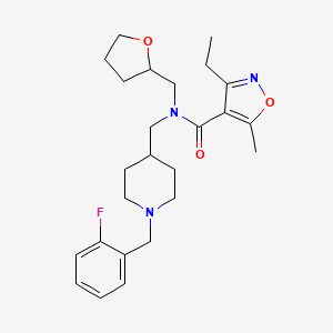 molecular formula C25H34FN3O3 B5973333 3-ethyl-N-{[1-(2-fluorobenzyl)-4-piperidinyl]methyl}-5-methyl-N-(tetrahydro-2-furanylmethyl)-4-isoxazolecarboxamide 