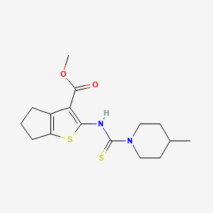 molecular formula C16H22N2O2S2 B5973385 methyl 2-{[(4-methyl-1-piperidinyl)carbonothioyl]amino}-5,6-dihydro-4H-cyclopenta[b]thiophene-3-carboxylate 