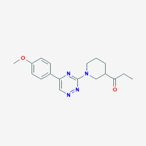 molecular formula C18H22N4O2 B5973438 1-{1-[5-(4-methoxyphenyl)-1,2,4-triazin-3-yl]-3-piperidinyl}-1-propanone 