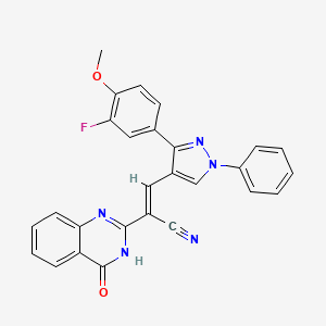 3-[3-(3-fluoro-4-methoxyphenyl)-1-phenyl-1H-pyrazol-4-yl]-2-(4-oxo-3,4-dihydro-2-quinazolinyl)acrylonitrile