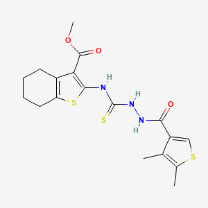 molecular formula C18H21N3O3S3 B5973631 methyl 2-[({2-[(4,5-dimethyl-3-thienyl)carbonyl]hydrazino}carbonothioyl)amino]-4,5,6,7-tetrahydro-1-benzothiophene-3-carboxylate 