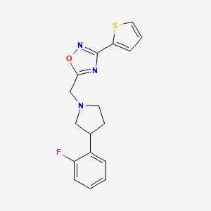 molecular formula C17H16FN3OS B5973727 5-{[3-(2-fluorophenyl)-1-pyrrolidinyl]methyl}-3-(2-thienyl)-1,2,4-oxadiazole 