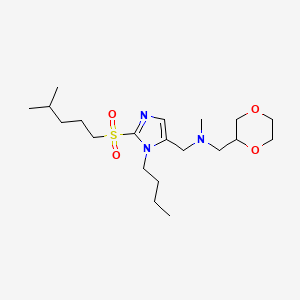molecular formula C20H37N3O4S B5973745 ({1-butyl-2-[(4-methylpentyl)sulfonyl]-1H-imidazol-5-yl}methyl)(1,4-dioxan-2-ylmethyl)methylamine 
