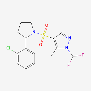 molecular formula C15H16ClF2N3O2S B5973786 4-{[2-(2-chlorophenyl)-1-pyrrolidinyl]sulfonyl}-1-(difluoromethyl)-5-methyl-1H-pyrazole 