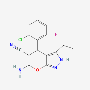 molecular formula C15H12ClFN4O B5973802 6-amino-4-(2-chloro-6-fluorophenyl)-3-ethyl-2,4-dihydropyrano[2,3-c]pyrazole-5-carbonitrile 