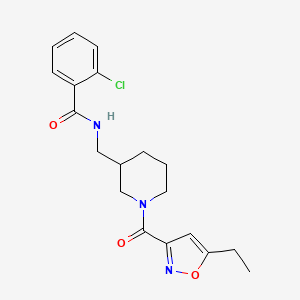 molecular formula C19H22ClN3O3 B5973882 2-chloro-N-({1-[(5-ethyl-3-isoxazolyl)carbonyl]-3-piperidinyl}methyl)benzamide 