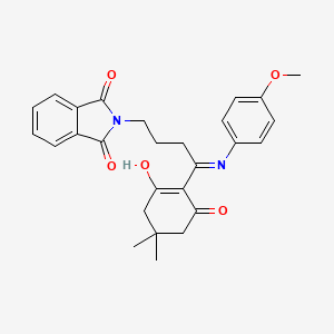 molecular formula C27H28N2O5 B5973972 2-{4-(4,4-dimethyl-2,6-dioxocyclohexylidene)-4-[(4-methoxyphenyl)amino]butyl}-1H-isoindole-1,3(2H)-dione 