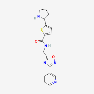 molecular formula C17H17N5O2S B5974089 N-{[3-(3-pyridinyl)-1,2,4-oxadiazol-5-yl]methyl}-5-(2-pyrrolidinyl)-2-thiophenecarboxamide trifluoroacetate 