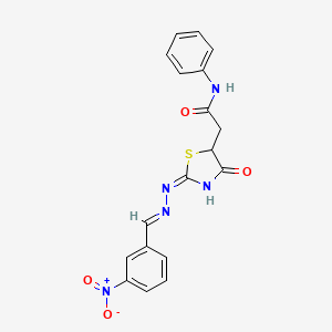 molecular formula C18H15N5O4S B5974217 2-{2-[(3-nitrobenzylidene)hydrazono]-4-oxo-1,3-thiazolidin-5-yl}-N-phenylacetamide 