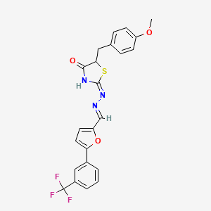 molecular formula C23H18F3N3O3S B5974285 5-[3-(trifluoromethyl)phenyl]-2-furaldehyde [5-(4-methoxybenzyl)-4-oxo-1,3-thiazolidin-2-ylidene]hydrazone 