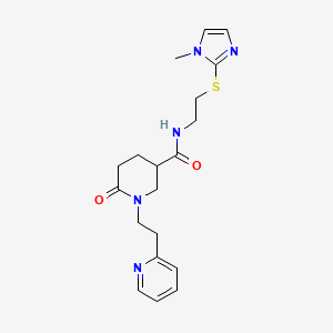 molecular formula C19H25N5O2S B5974382 N-{2-[(1-methyl-1H-imidazol-2-yl)thio]ethyl}-6-oxo-1-[2-(2-pyridinyl)ethyl]-3-piperidinecarboxamide 