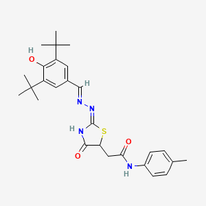 molecular formula C27H34N4O3S B5974393 2-{2-[(3,5-di-tert-butyl-4-hydroxybenzylidene)hydrazono]-4-oxo-1,3-thiazolidin-5-yl}-N-(4-methylphenyl)acetamide 