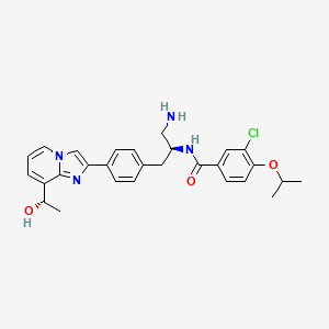 molecular formula C28H31ClN4O3 B597442 N-((S)-1-Amino-3-(4-(8-((S)-1-hydroxyethyl)imidazo[1,2-a]pyridin-2-yl)phenyl)propan-2-yl)-3-chloro-4-isopropoxybenzamide CAS No. 1240137-87-4