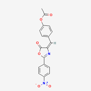 molecular formula C18H12N2O6 B5974444 4-{[2-(4-nitrophenyl)-5-oxo-1,3-oxazol-4(5H)-ylidene]methyl}phenyl acetate 