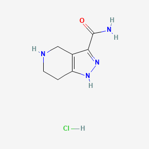 molecular formula C7H11ClN4O B597450 4,5,6,7-Tetrahydro-1H-pyrazolo[4,3-c]pyridine-3-carboxamide hydrochloride CAS No. 1220029-50-4