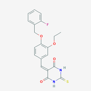 molecular formula C20H17FN2O4S B5974648 5-{3-ethoxy-4-[(2-fluorobenzyl)oxy]benzylidene}-2-thioxodihydro-4,6(1H,5H)-pyrimidinedione 