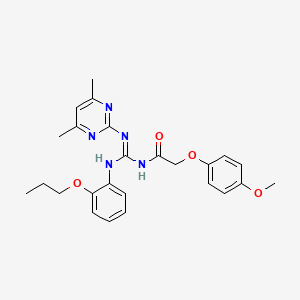 molecular formula C25H29N5O4 B5974707 N-{[(4,6-dimethyl-2-pyrimidinyl)amino][(2-propoxyphenyl)amino]methylene}-2-(4-methoxyphenoxy)acetamide 